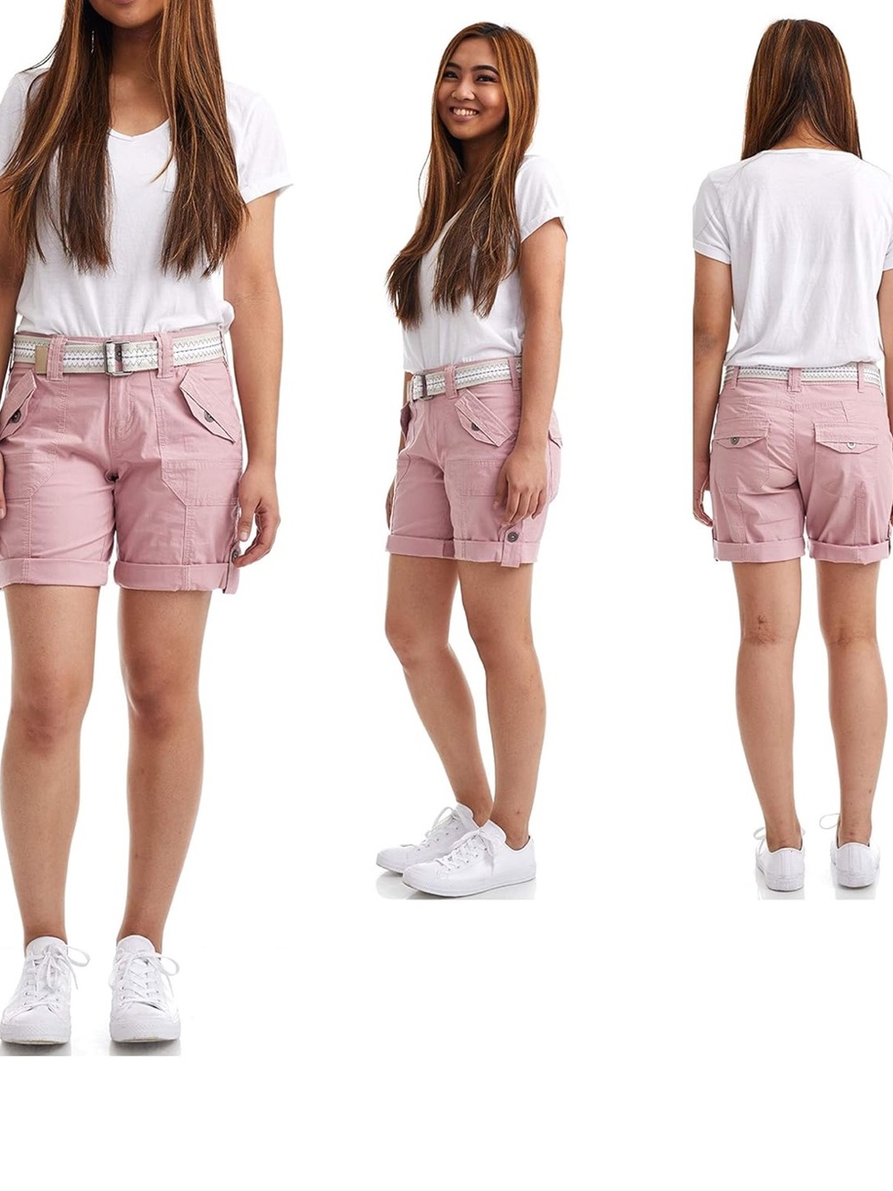 Suko Women's Adjustable Length Cargo Bermuda Shorts with Belt